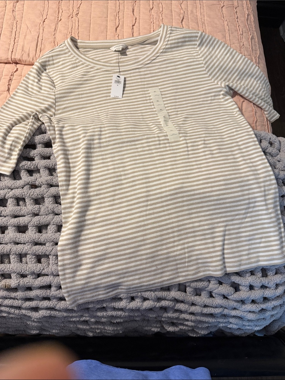 Banana Republic Beige and White Striped Crew Tee